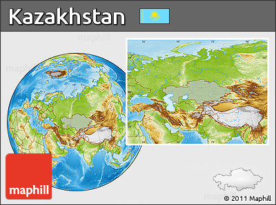 Savanna Style Location Map of Kazakhstan, physical outside, hill shading