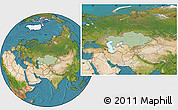 Savanna Style Location Map of Kazakhstan, satellite outside, hill shading