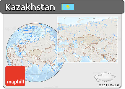 Shaded Relief Location Map of Kazakhstan, lighten