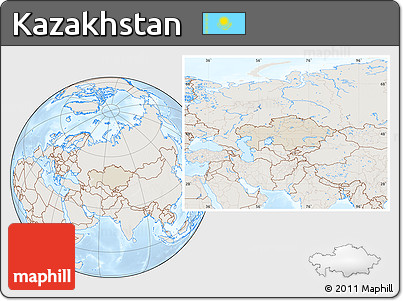 Shaded Relief Location Map of Kazakhstan, lighten