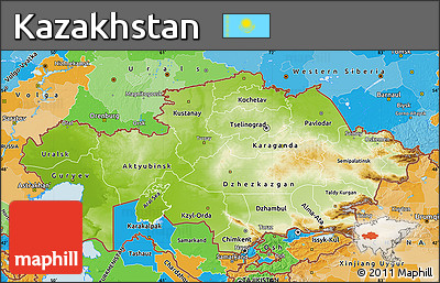 Physical Map of Kazakhstan, political outside, shaded relief sea