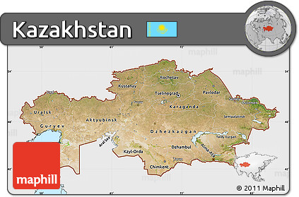 Satellite Map of Kazakhstan, single color outside