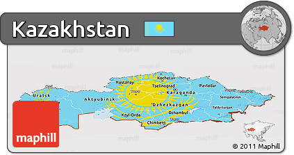 Flag Panoramic Map of Kazakhstan, flag centered