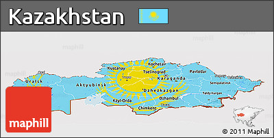 Flag Panoramic Map of Kazakhstan, flag centered