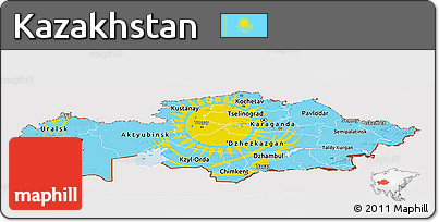 Flag Panoramic Map of Kazakhstan, flag centered