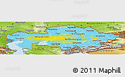 Flag Panoramic Map of Kazakhstan, physical outside, bathymetry sea, flag rotated