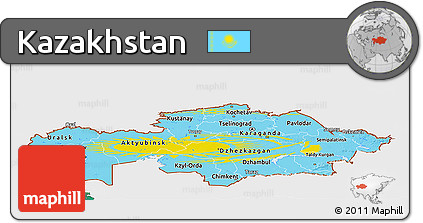 Flag Panoramic Map of Kazakhstan, single color outside, satellite sea, flag rotated