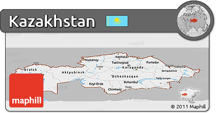 Gray Panoramic Map of Kazakhstan, single color outside