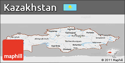 Gray Panoramic Map of Kazakhstan, single color outside