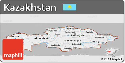 Gray Panoramic Map of Kazakhstan, single color outside