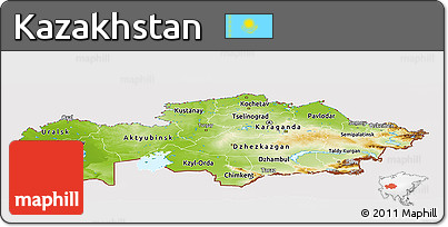 Physical Panoramic Map of Kazakhstan, cropped outside