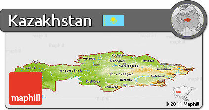 Physical Panoramic Map of Kazakhstan, single color outside, bathymetry sea