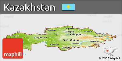 Physical Panoramic Map of Kazakhstan, single color outside, bathymetry sea