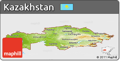 Physical Panoramic Map of Kazakhstan, single color outside, bathymetry sea
