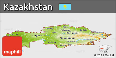 Physical Panoramic Map of Kazakhstan, single color outside, bathymetry sea, shaded relief sea