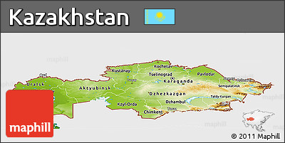 Physical Panoramic Map of Kazakhstan, single color outside