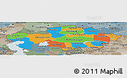 Political Panoramic Map of Kazakhstan, semi-desaturated