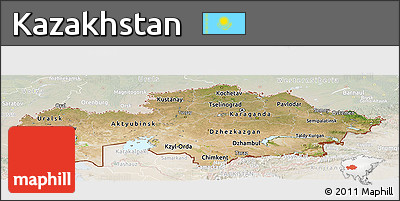 Satellite Panoramic Map of Kazakhstan, lighten, land only