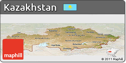 Satellite Panoramic Map of Kazakhstan, lighten, land only
