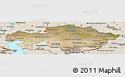 Satellite Panoramic Map of Kazakhstan, shaded relief outside, satellite sea