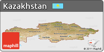 Satellite Panoramic Map of Kazakhstan, single color outside, bathymetry sea