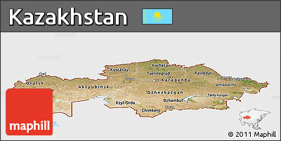 Satellite Panoramic Map of Kazakhstan, single color outside, bathymetry sea