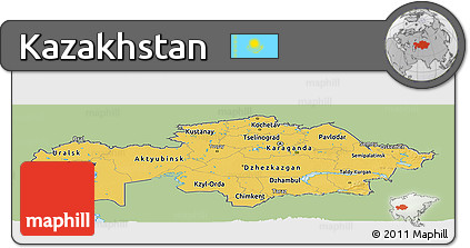 Savanna Style Panoramic Map of Kazakhstan, single color outside