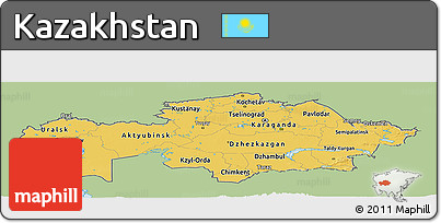 Savanna Style Panoramic Map of Kazakhstan, single color outside