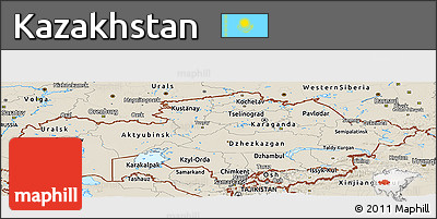 Shaded Relief Panoramic Map of Kazakhstan