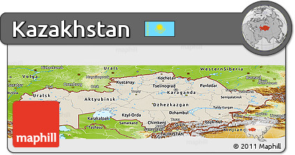 Shaded Relief Panoramic Map of Kazakhstan, physical outside