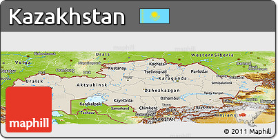 Shaded Relief Panoramic Map of Kazakhstan, physical outside