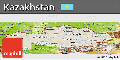 Shaded Relief Panoramic Map of Kazakhstan, physical outside
