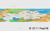Shaded Relief Panoramic Map of Kazakhstan, political outside, shaded relief sea