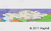Shaded Relief Panoramic Map of Kazakhstan, political shades outside, shaded relief sea