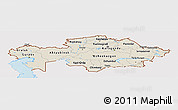 Shaded Relief Panoramic Map of Kazakhstan, single color outside, bathymetry sea, shaded relief sea