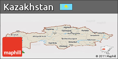 Shaded Relief Panoramic Map of Kazakhstan, single color outside