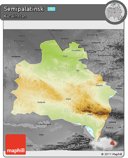 Physical 3D Map of Semipalatinsk, darken, desaturated