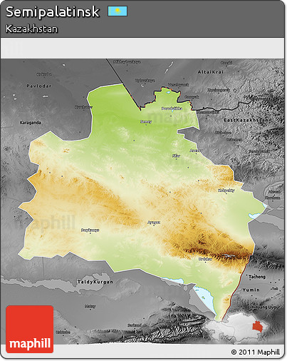 Physical 3D Map of Semipalatinsk, darken, desaturated