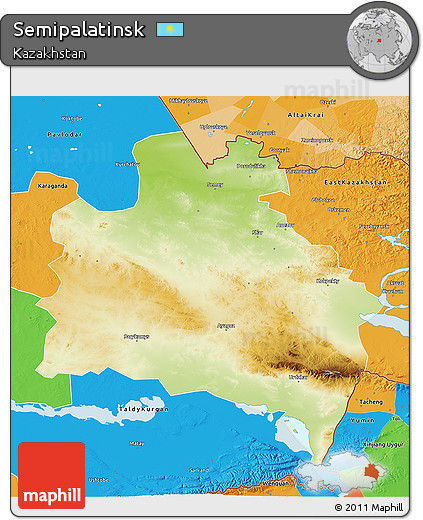 Physical 3D Map of Semipalatinsk, political outside