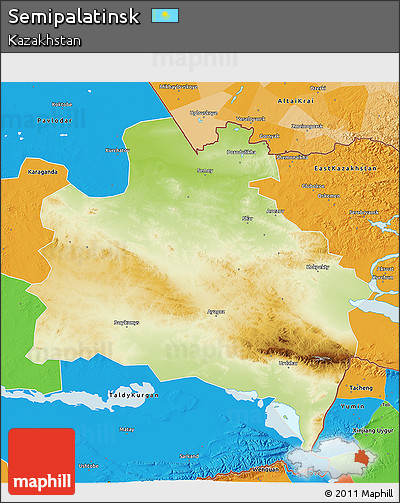 Physical 3D Map of Semipalatinsk, political outside