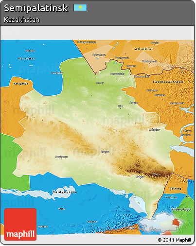 Physical 3D Map of Semipalatinsk, political outside