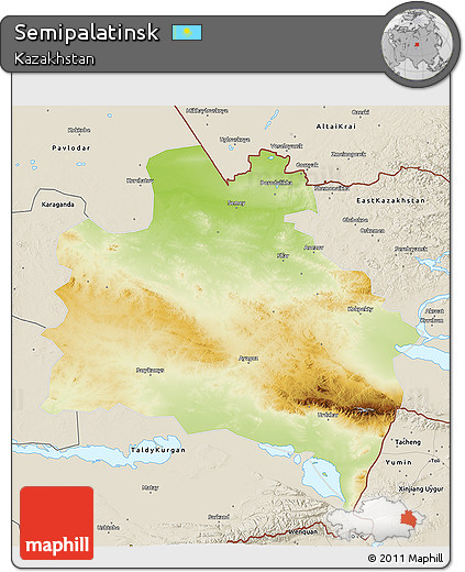 Physical 3D Map of Semipalatinsk, shaded relief outside