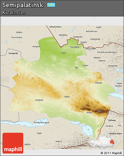 Physical 3D Map of Semipalatinsk, shaded relief outside