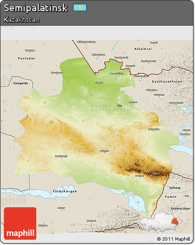 Physical 3D Map of Semipalatinsk, shaded relief outside