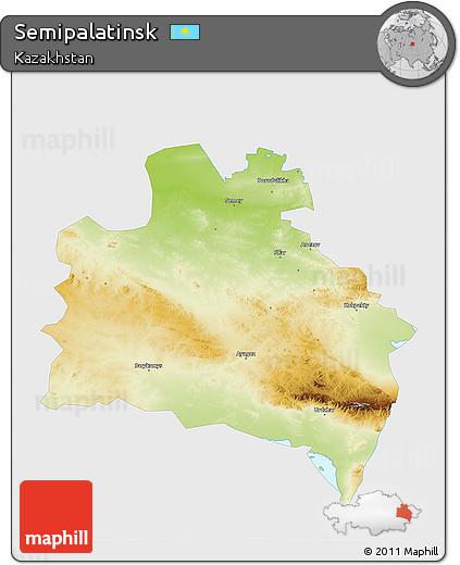 Physical 3D Map of Semipalatinsk, single color outside