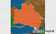 Political 3D Map of Semipalatinsk, darken