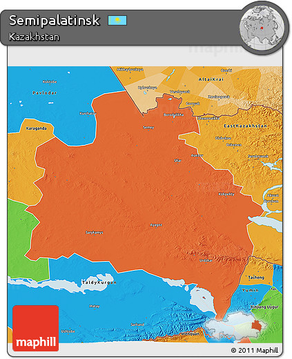 Political 3D Map of Semipalatinsk