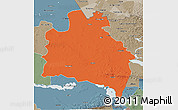 Political 3D Map of Semipalatinsk, semi-desaturated