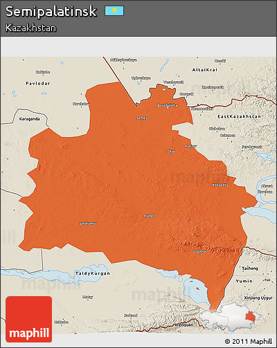 Political 3D Map of Semipalatinsk, shaded relief outside