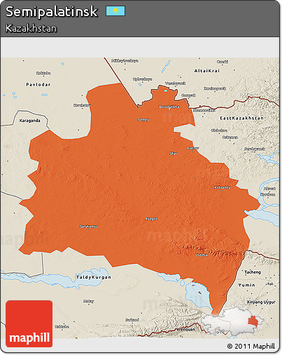 Political 3D Map of Semipalatinsk, shaded relief outside